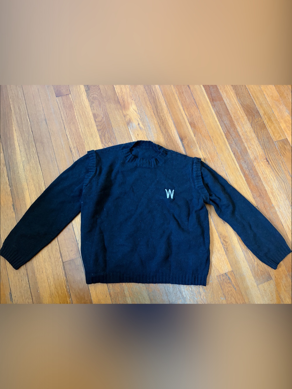 Kids Black Crewneck Sweater with White 'W' Embroidery